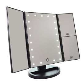 Triptych LED make-up mirror 2+3x magnification