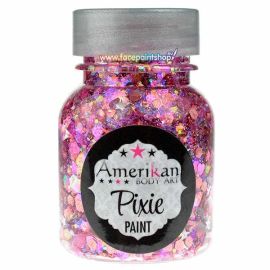 Amerikan Body Art Pixie Pretty In Pink

Pixie Paint is a blend of chunky and fine glitters along with our aloe glitter gel base. You can paint it on the face, body, and hair.  It's perfect for Glitter Roots, cute Pixie-ish accents on the cheeks, and ext