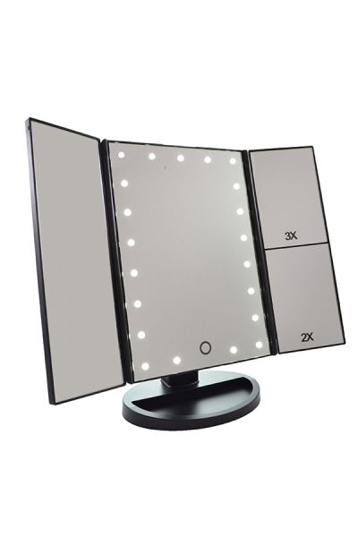 Miroir de maquillage LED triptyque grossissement 2+3x