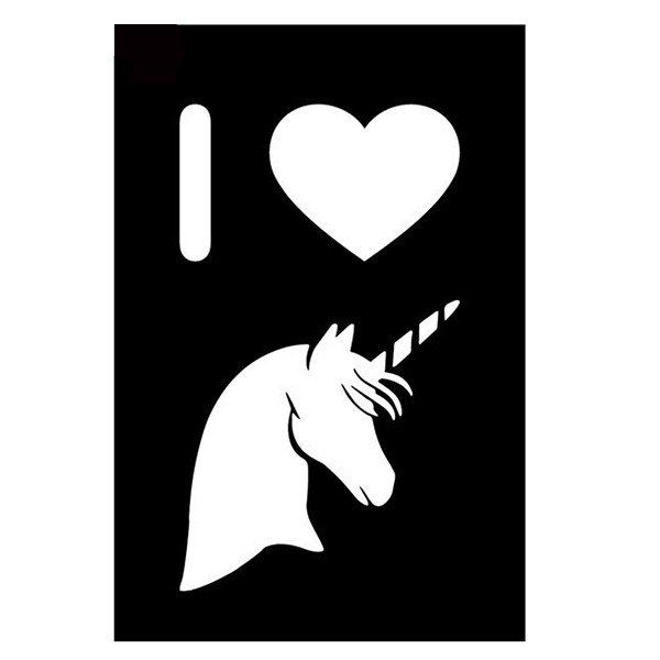 Pochoir de tatouage pailleté I Love Unicorn (5 pièces)